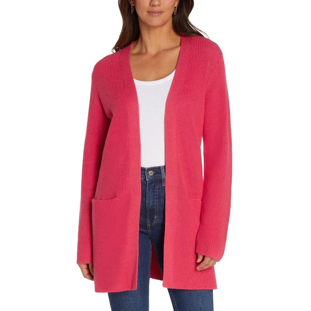 Gap Womens Long Sleeve Open Cardigan Size M Raspberry Pink Ribbed Shaker Knit